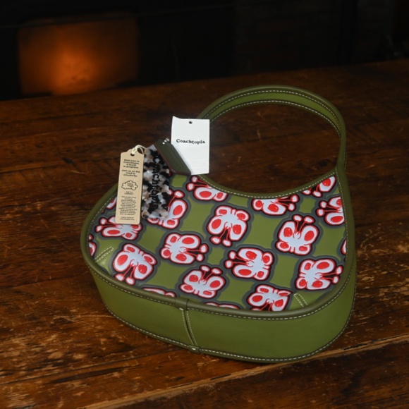 Coach Ergo bag Coachtopia Green and Red Embossed leather HANDBAG butterfly print - Picture 2 of 11